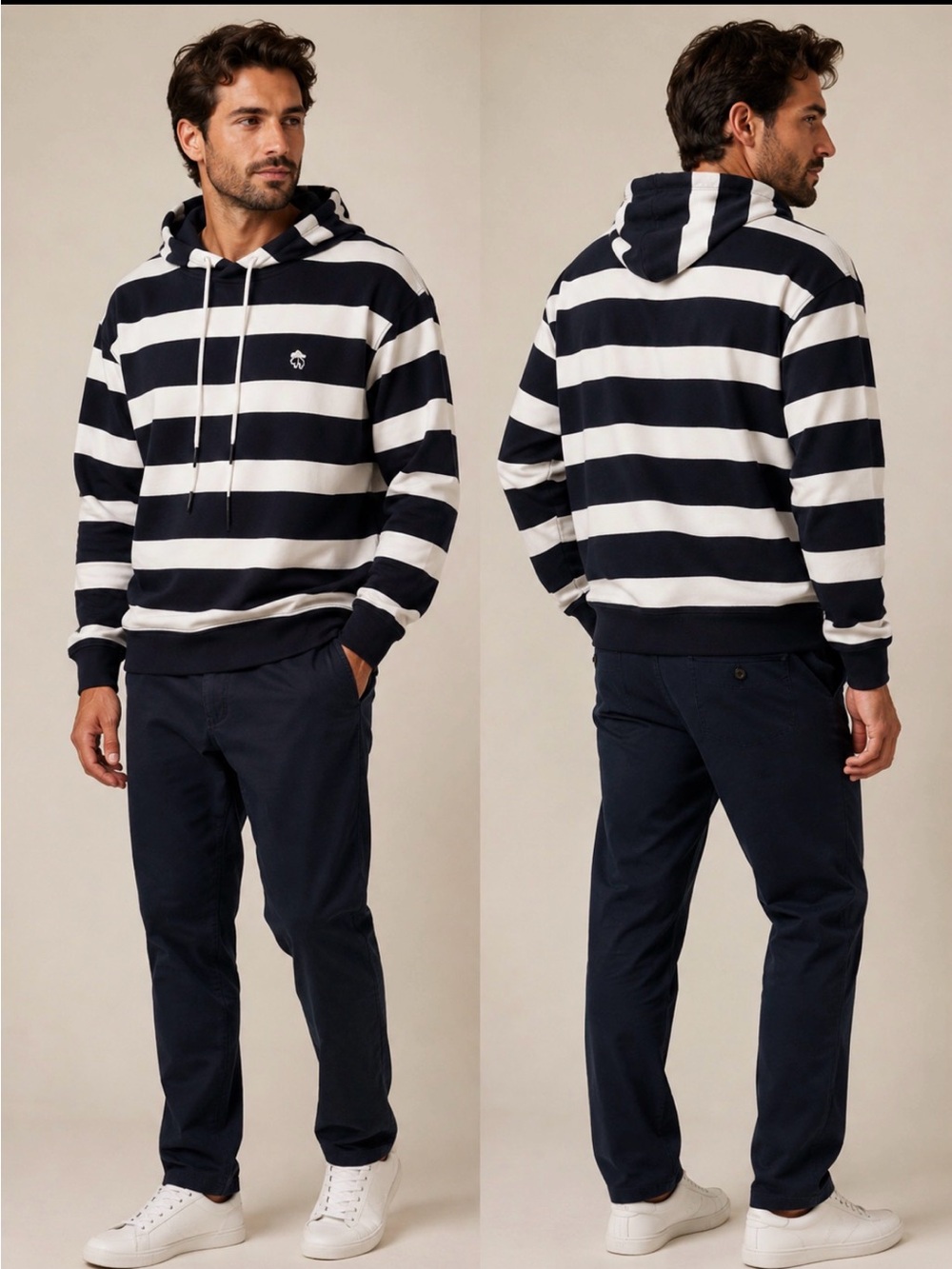 Men’s Brooks Brothers Navy and White Striped Hooded Pullover